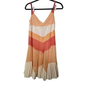 Vintage Y2K Sportmax L Orange Pleated Sheer Dress Cut Out Back Mini Sun
